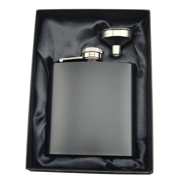 6oz Black Matt Hip Flask Gift Boxed (Text Engraving Included)