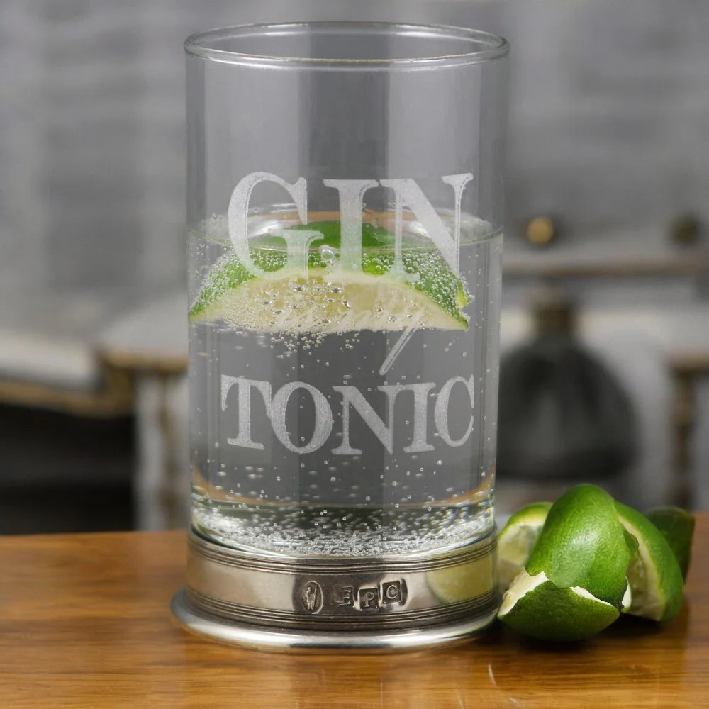 BAR207 "Gin Is My Tonic" Highball Gin Glass with Pewter Base