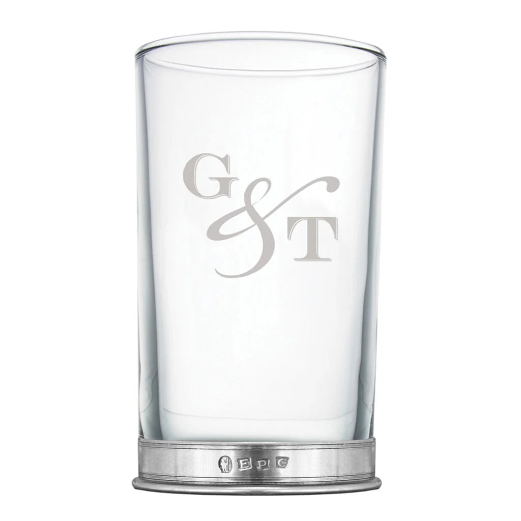 BAR208 "G & T" Highball Gin Glass with Pewter Base
