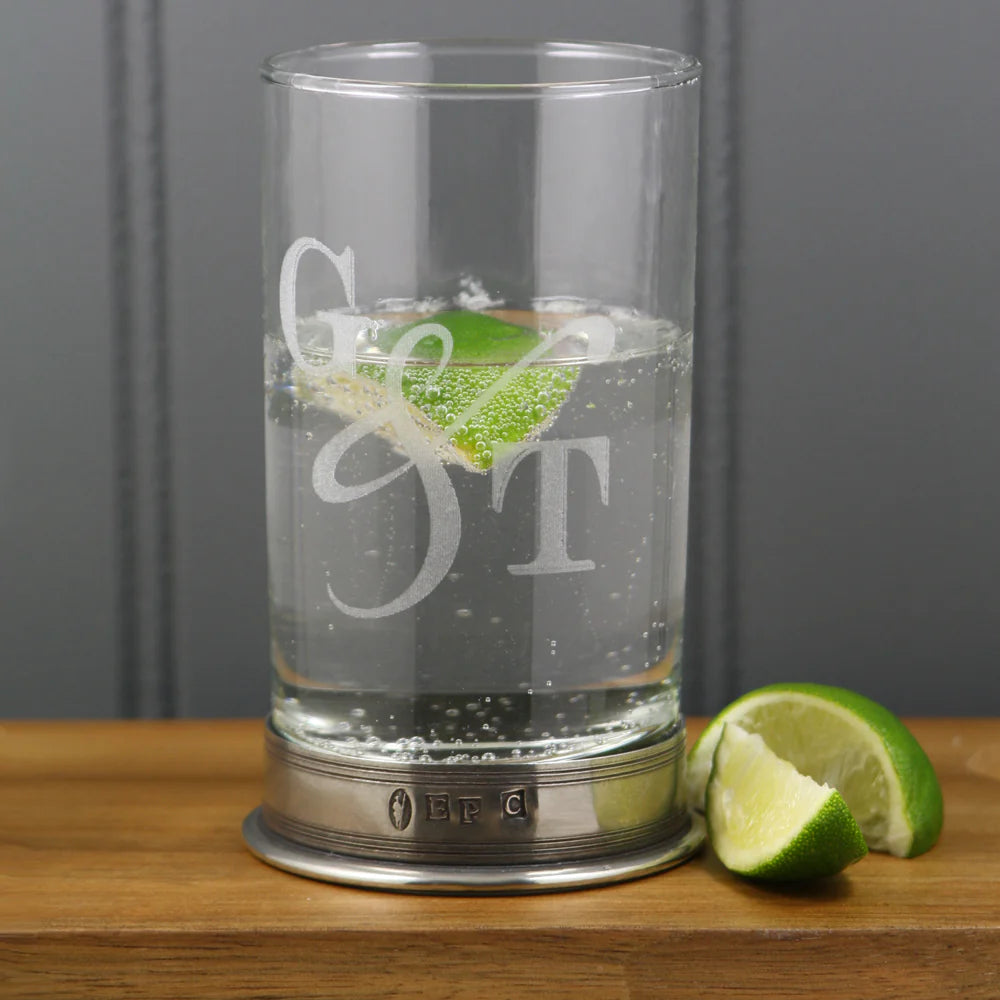 BAR208 "G & T" Highball Gin Glass with Pewter Base