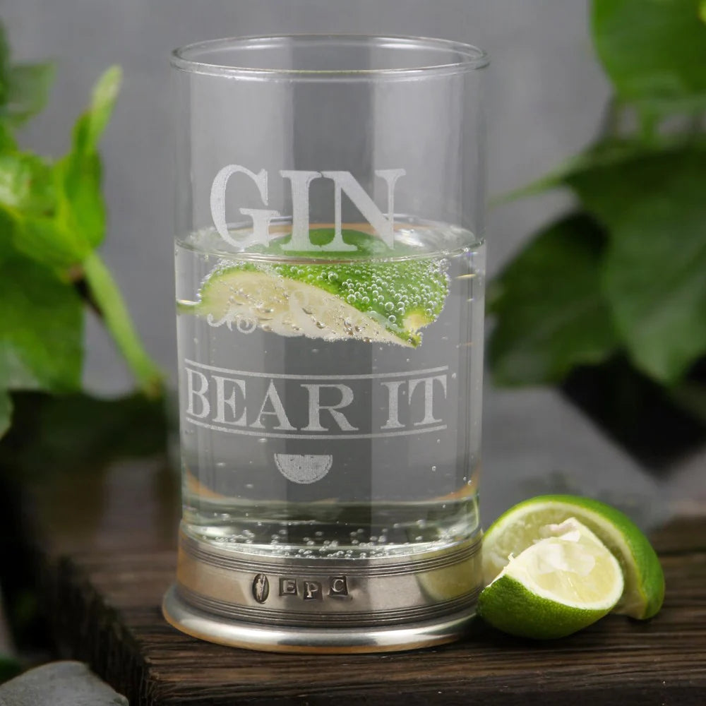 BAR210 "Gin and Bear It" Highball Gin Glass with Pewter Base