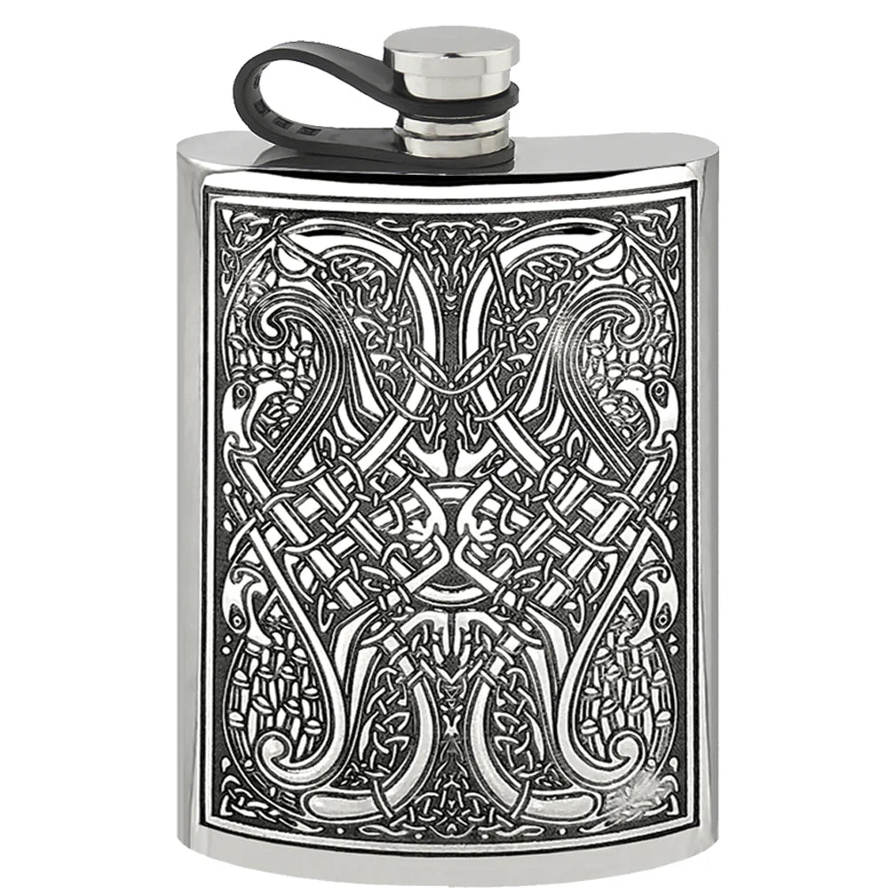 CCEL153 8oz Flexi Cap Pewter Hip Flask with Celtic Knot Design