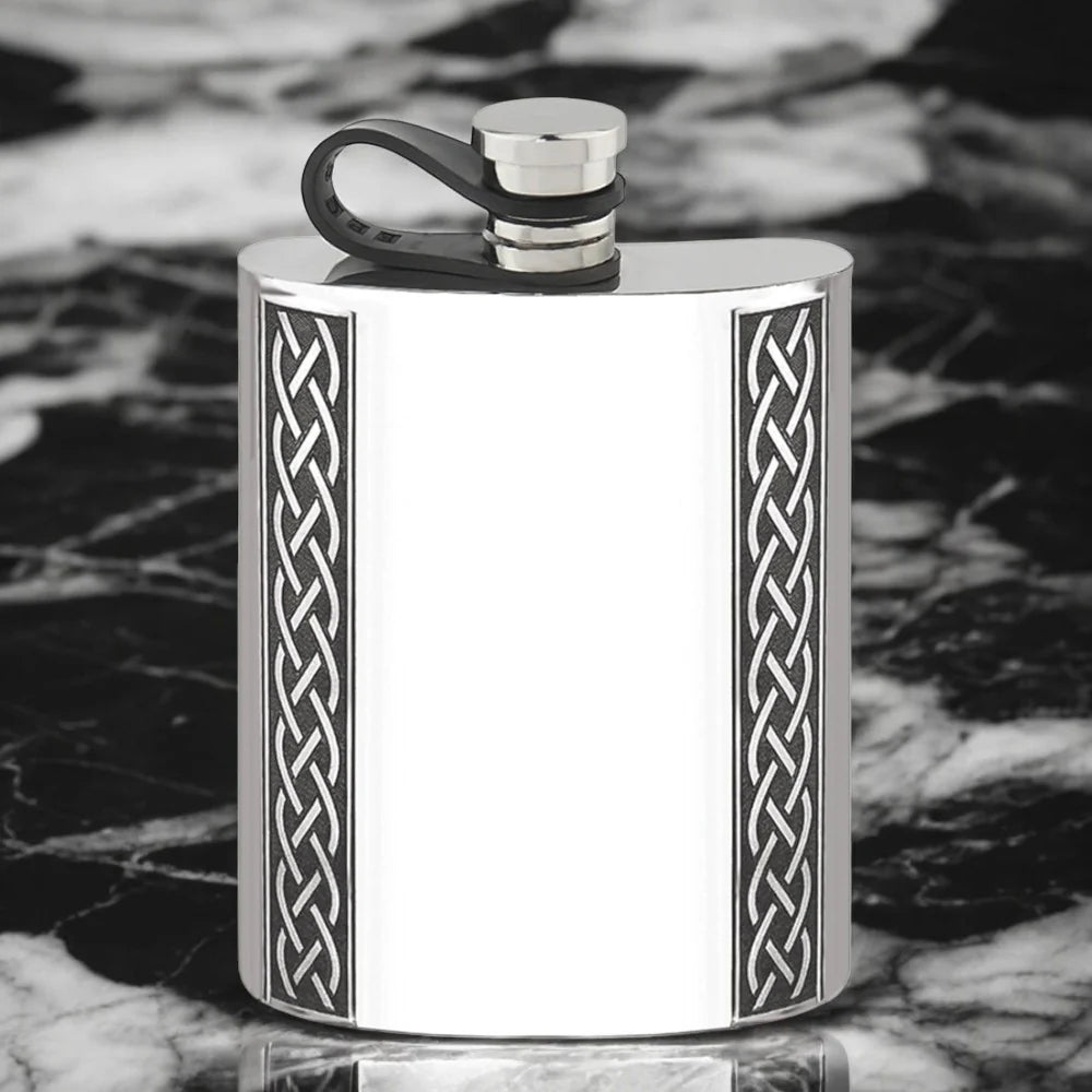 CCEL620 6oz Flexi Cap Embossed Celtic Hip Flask Pewter