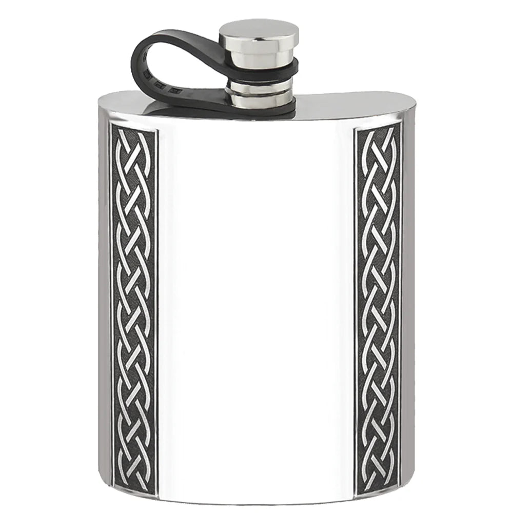 CCEL620 6oz Flexi Cap Embossed Celtic Hip Flask Pewter