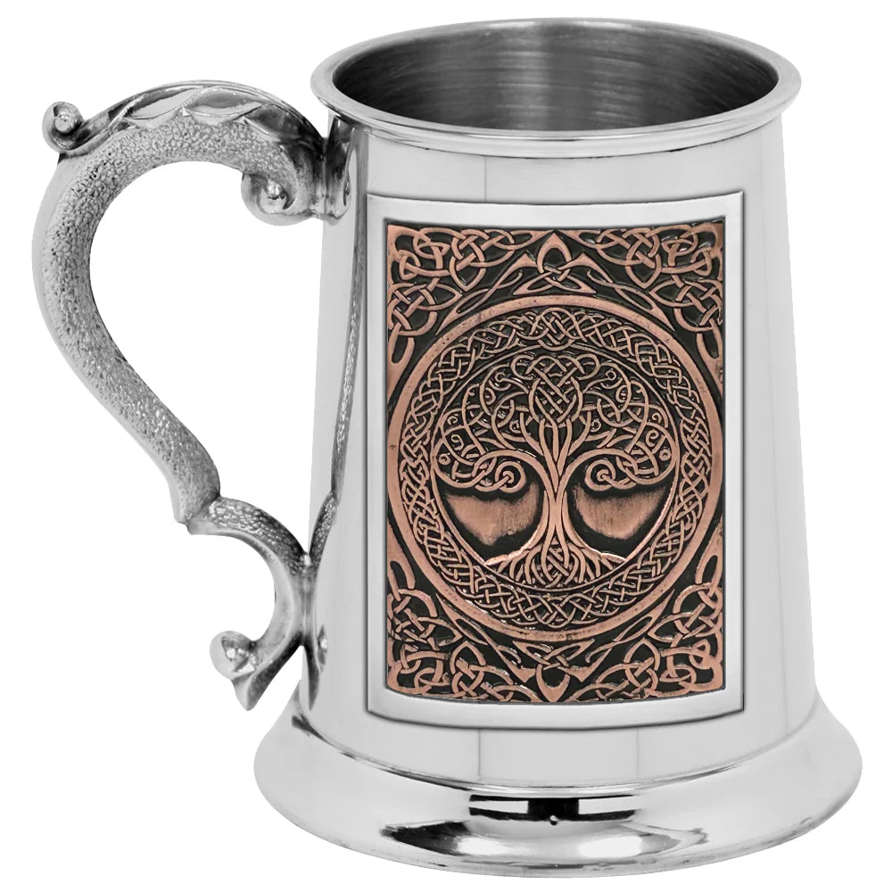 CEL477 1pt Pewter Straight Embossed Tree Of Life Copper Badge