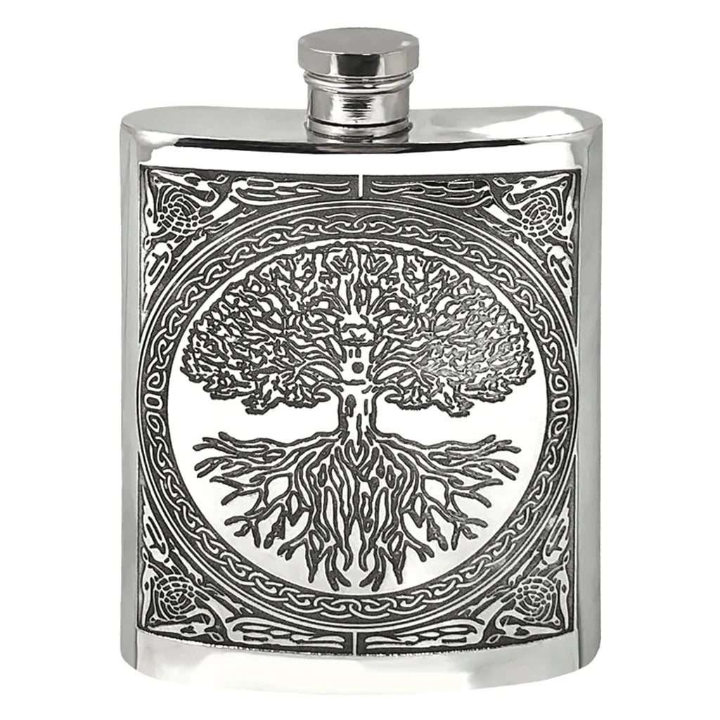 6oz Pewter Hip Flask With Stunning Celtic Tree Of Life Design CEL601