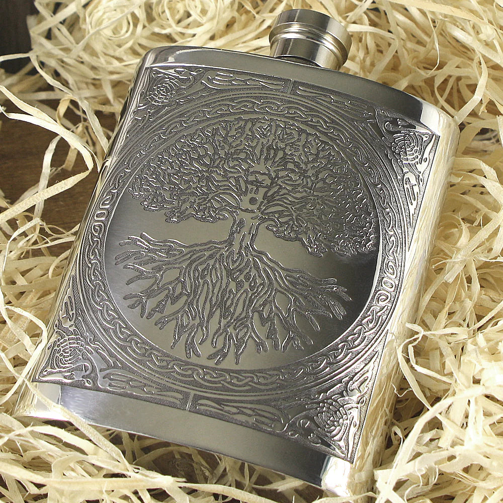 6oz Pewter Hip Flask With Stunning Celtic Tree Of Life Design CEL601