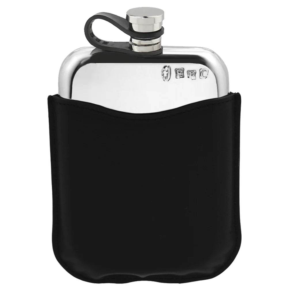 CPLF05 6oz Flexi Cap Pewter Hip Flask & Black Leather Pouch