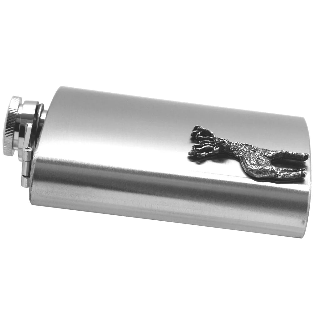 CS236 6oz Stainless Steel Hip Flask With Pewter Stag Emblem