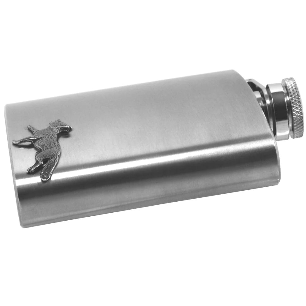CS241 6oz Stainless Steel Hip Flask With Pewter Fox Emblem