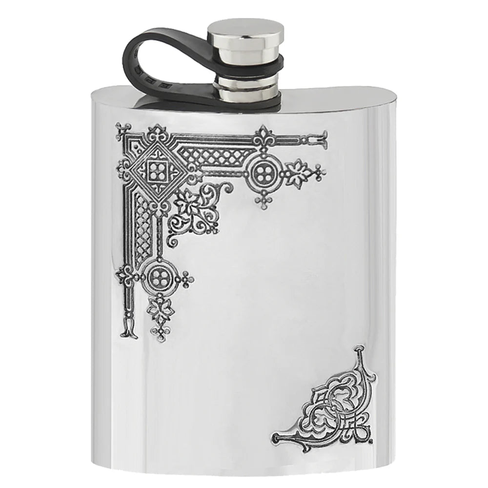 CSF263 6oz Flexi Cap Gothic Hip Flask Pewter