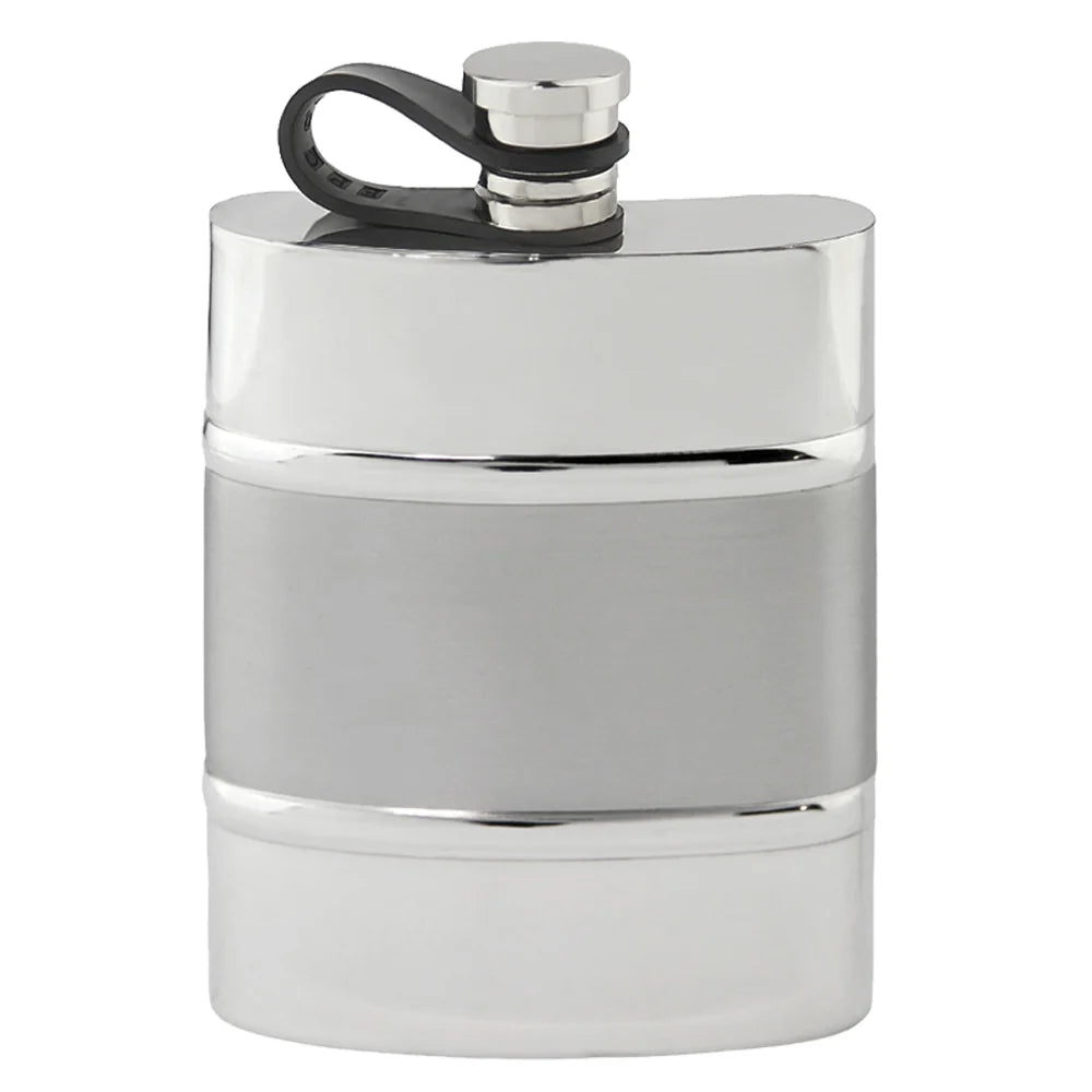 CSF551 6oz Flexi Cap Plain Satin Band Flask Pewter