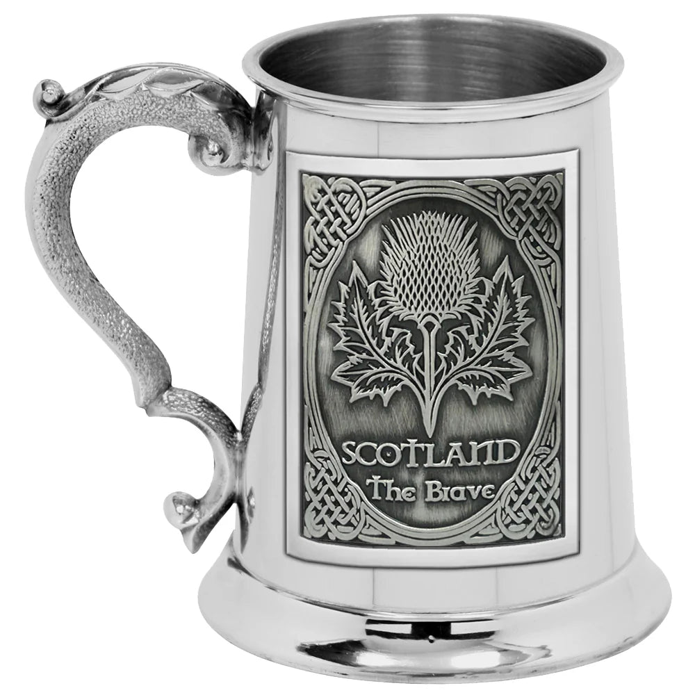 EMB004 1pt Straight Embossed Thistle Pewter Badge