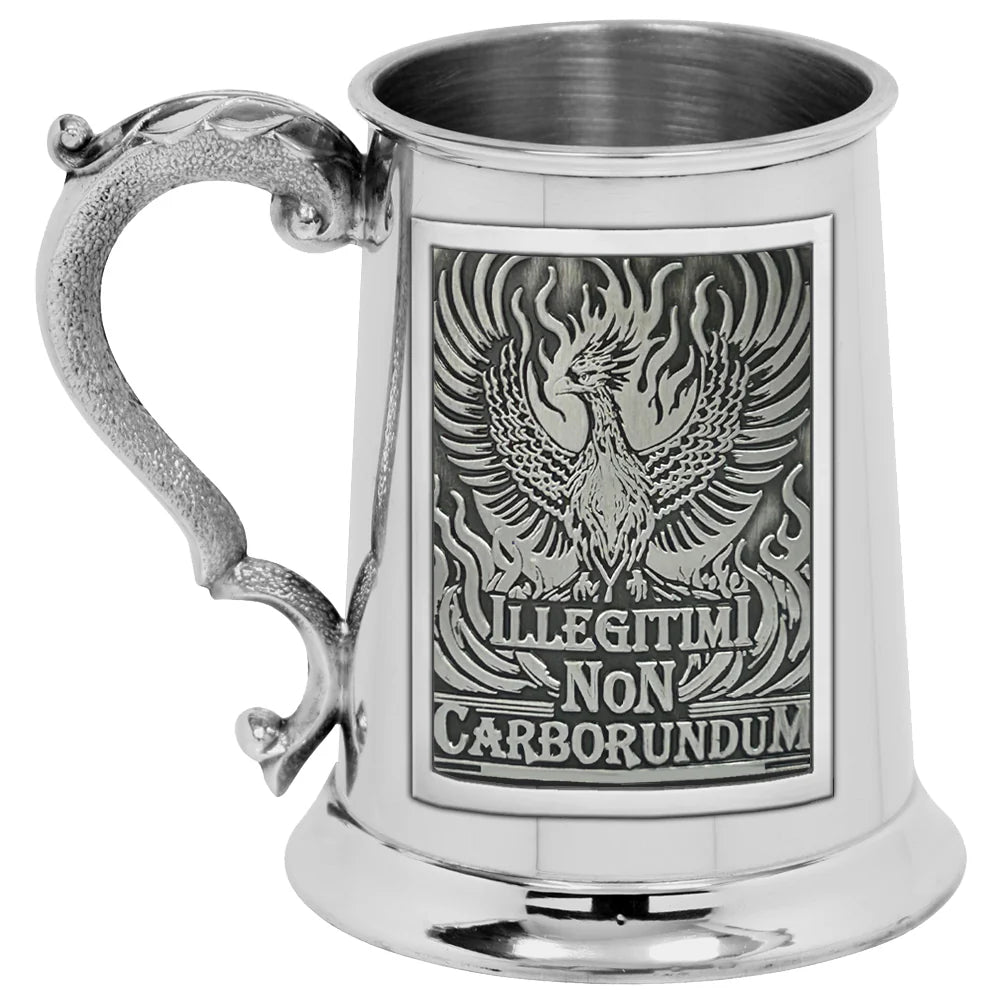 EMB008 1pt* Pewter Straight Embossed "ILLEGIMIMI NON CARBORUNDUM" Badge