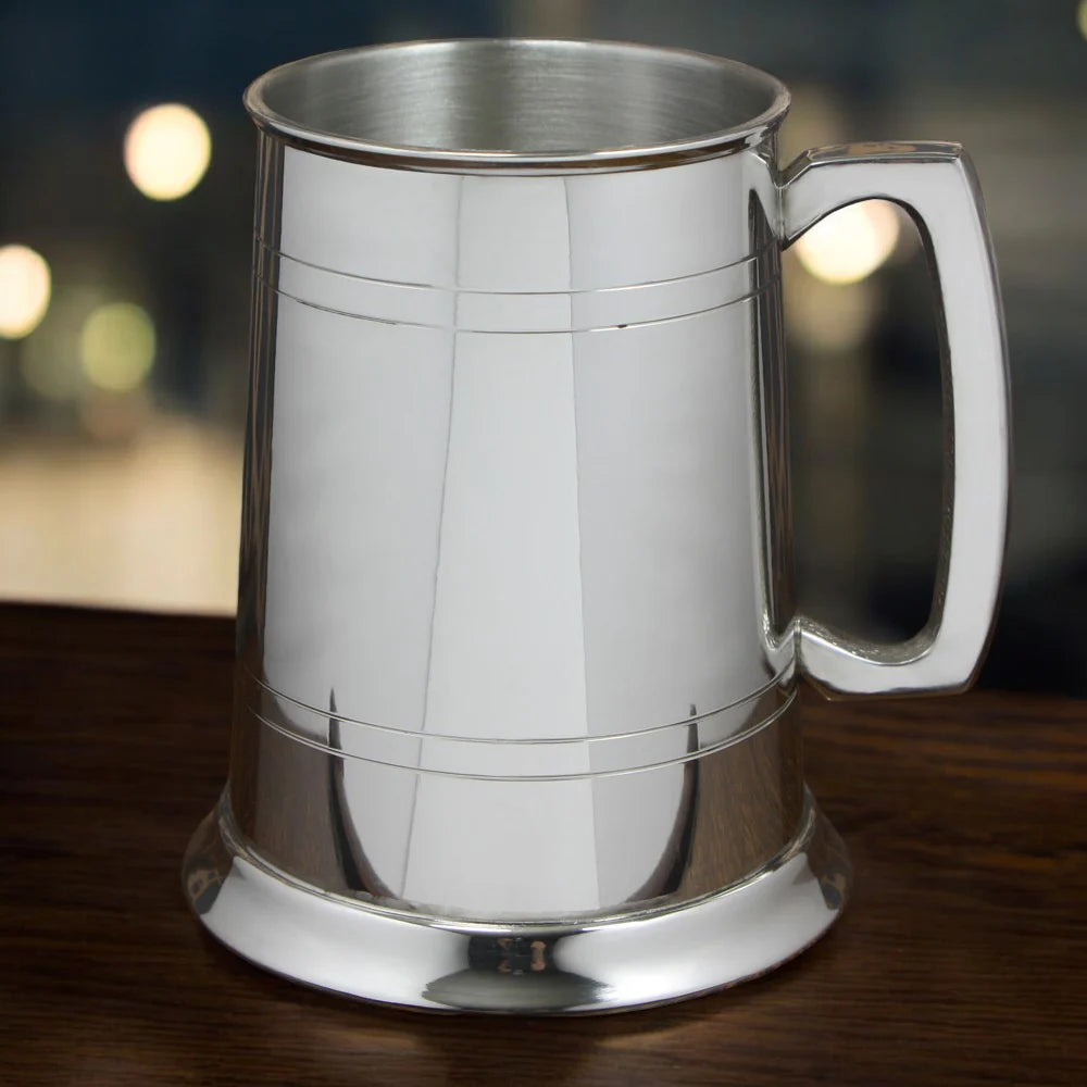 1 Pint* Pewter Beer Mug Tankard With Glass Bottom Base EP001GB