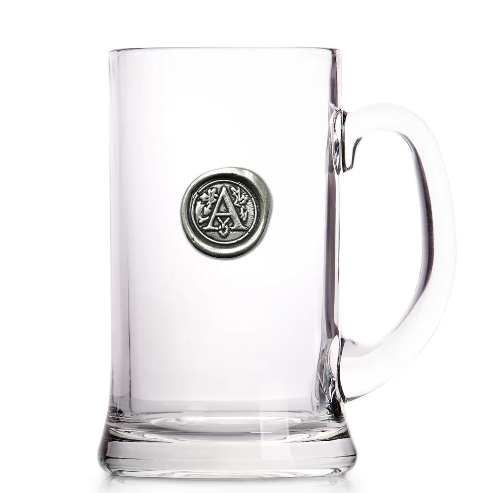 MON001 Monogram 1 Pint Glass Beer Mug Tankard Personalised Gift With Pewter Initial