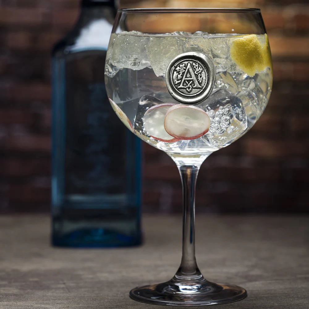 MON301 Monogram Gin Glass Personalised Gift With Pewter Initial