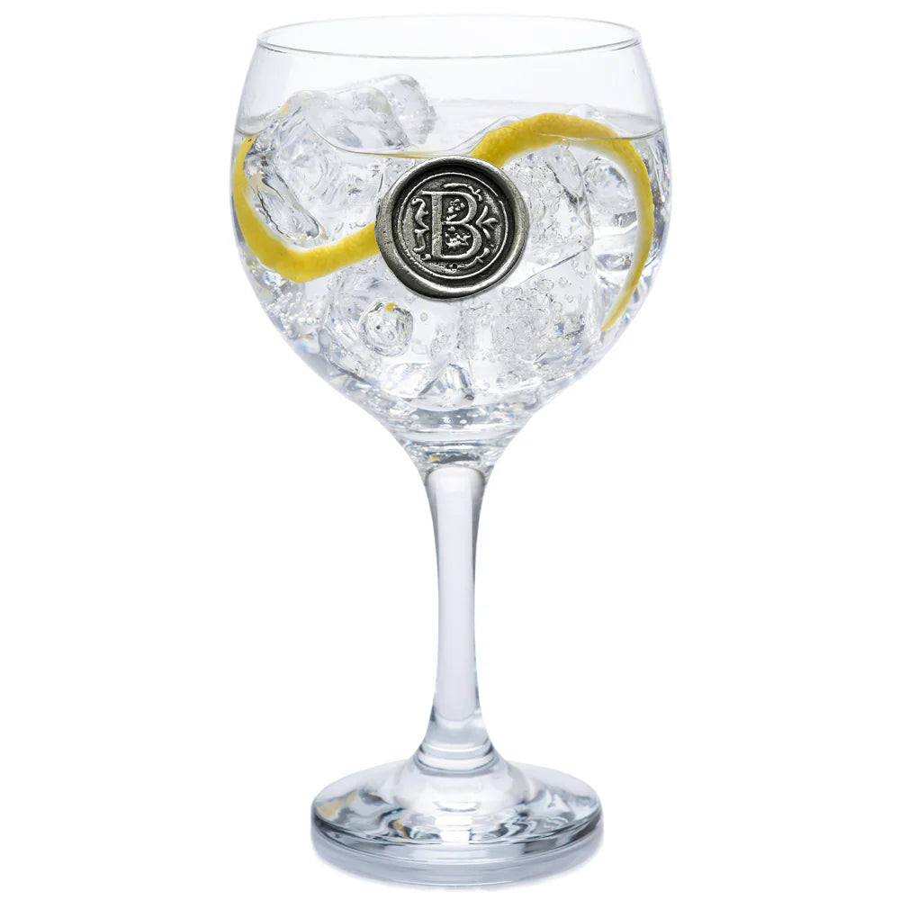 MON301 Monogram Gin Glass Personalised Gift With Pewter Initial