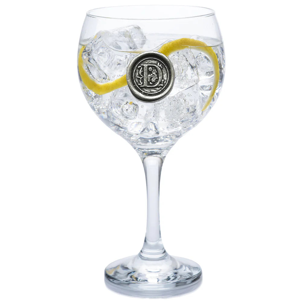 MON301 Monogram Gin Glass Personalised Gift With Pewter Initial