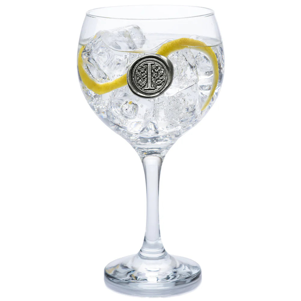 MON301 Monogram Gin Glass Personalised Gift With Pewter Initial