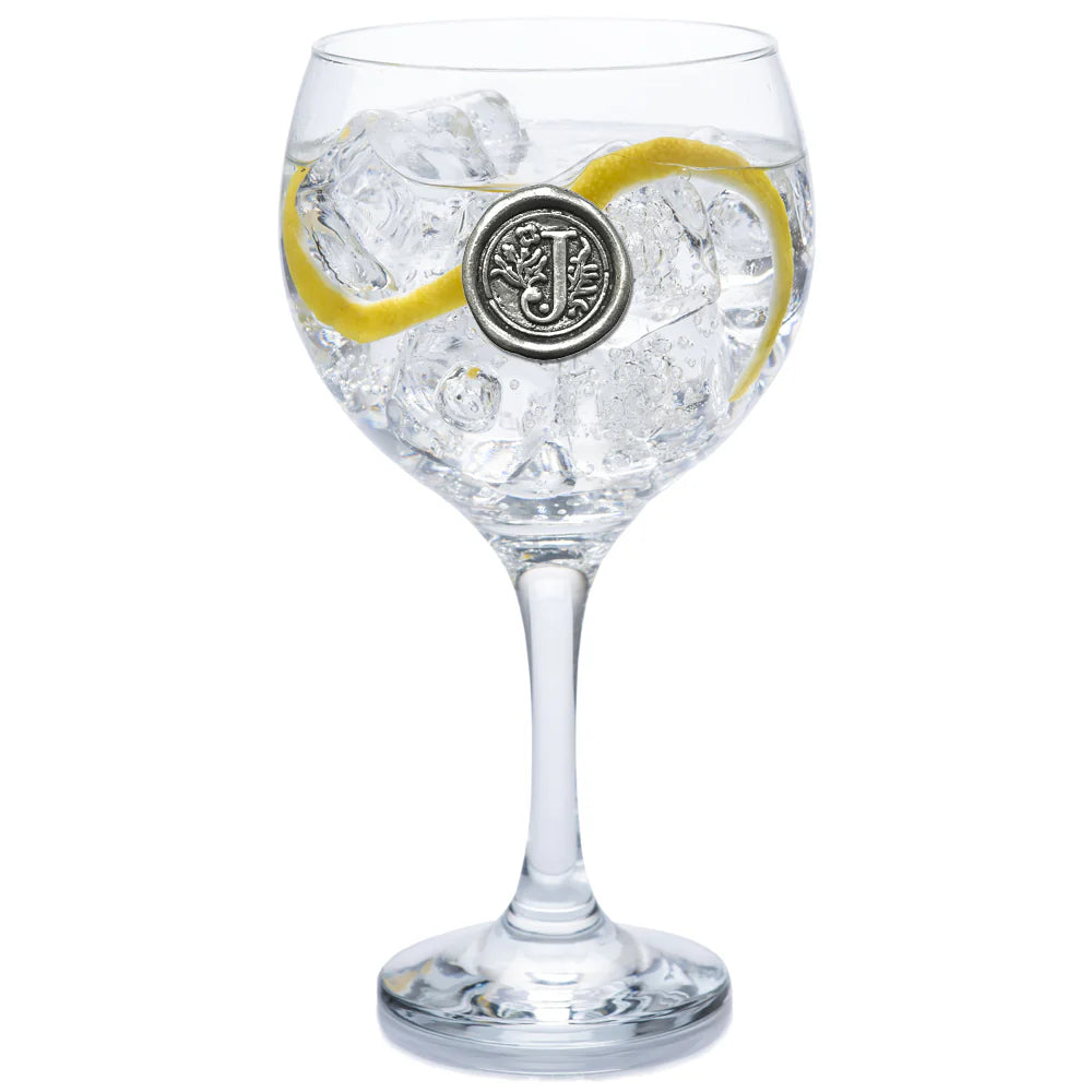 MON301 Monogram Gin Glass Personalised Gift With Pewter Initial