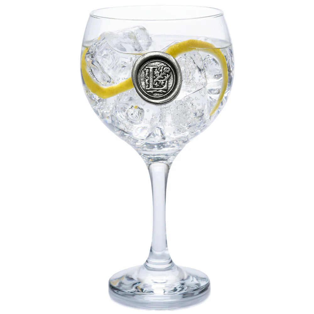 MON301 Monogram Gin Glass Personalised Gift With Pewter Initial