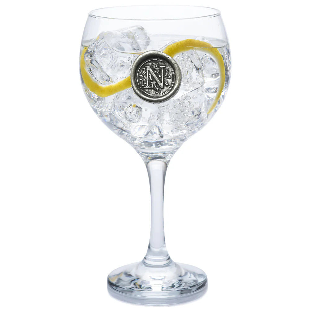 MON301 Monogram Gin Glass Personalised Gift With Pewter Initial