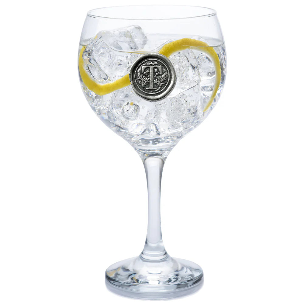 MON301 Monogram Gin Glass Personalised Gift With Pewter Initial