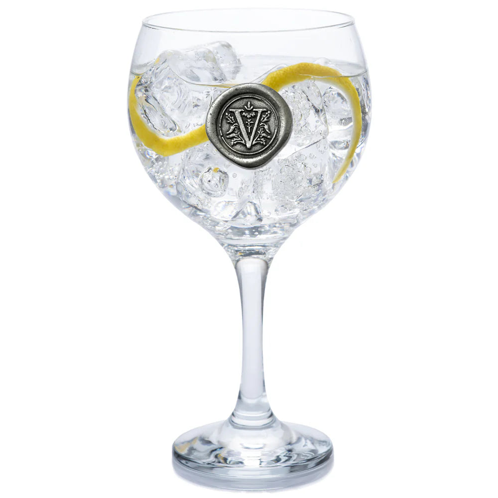 MON301 Monogram Gin Glass Personalised Gift With Pewter Initial