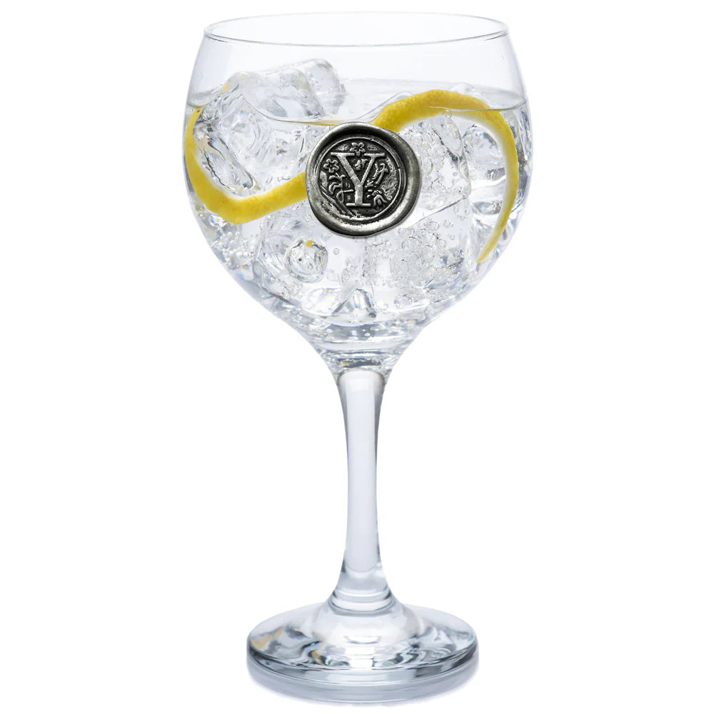 MON301 Monogram Gin Glass Personalised Gift With Pewter Initial
