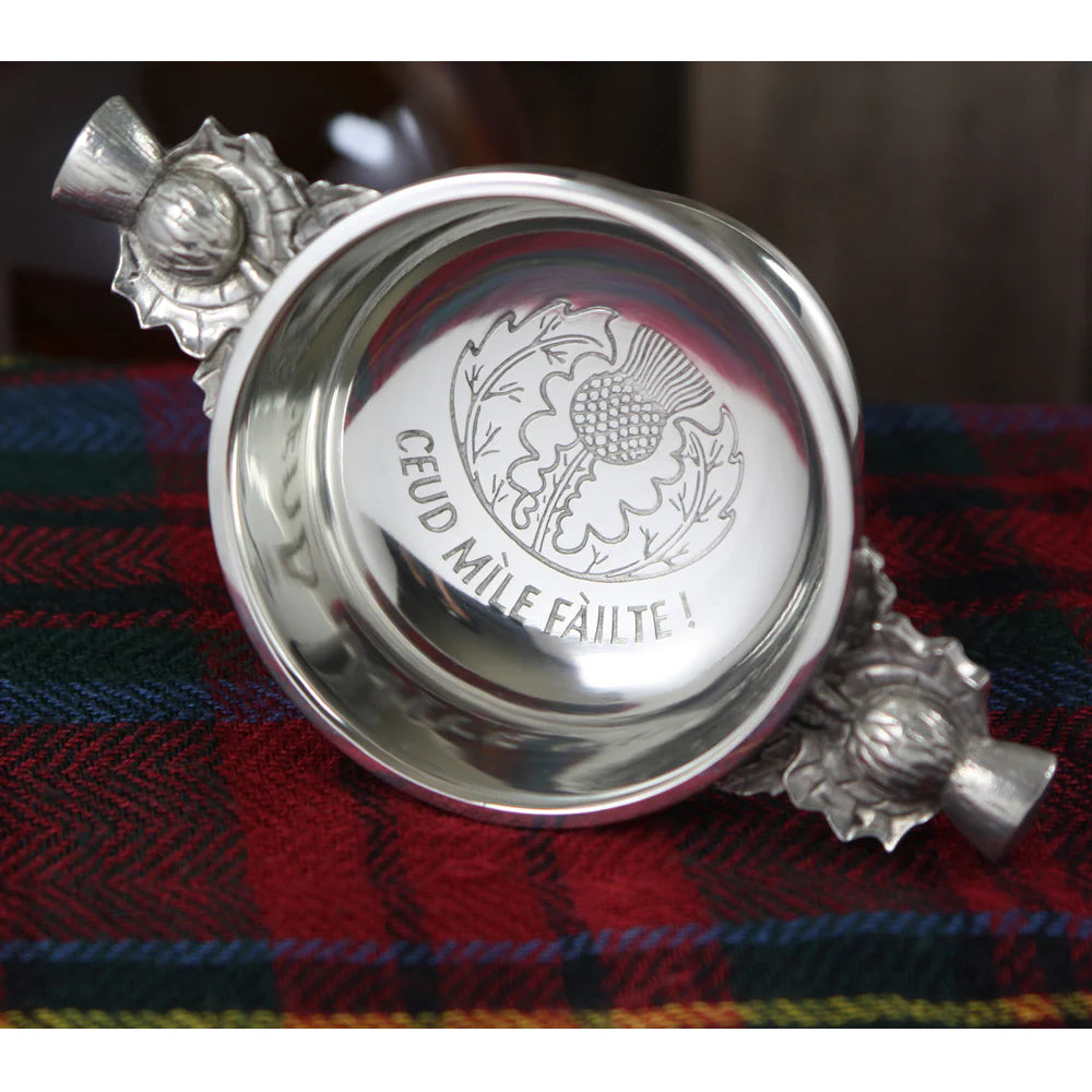 2.5 Inch Celtic Pewter Quaich Bowl - 'Slainte Mhath'