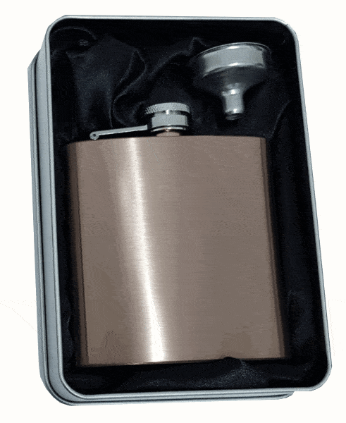 6oz Rose Gold Plated Hip Flask In Tin Gift Box