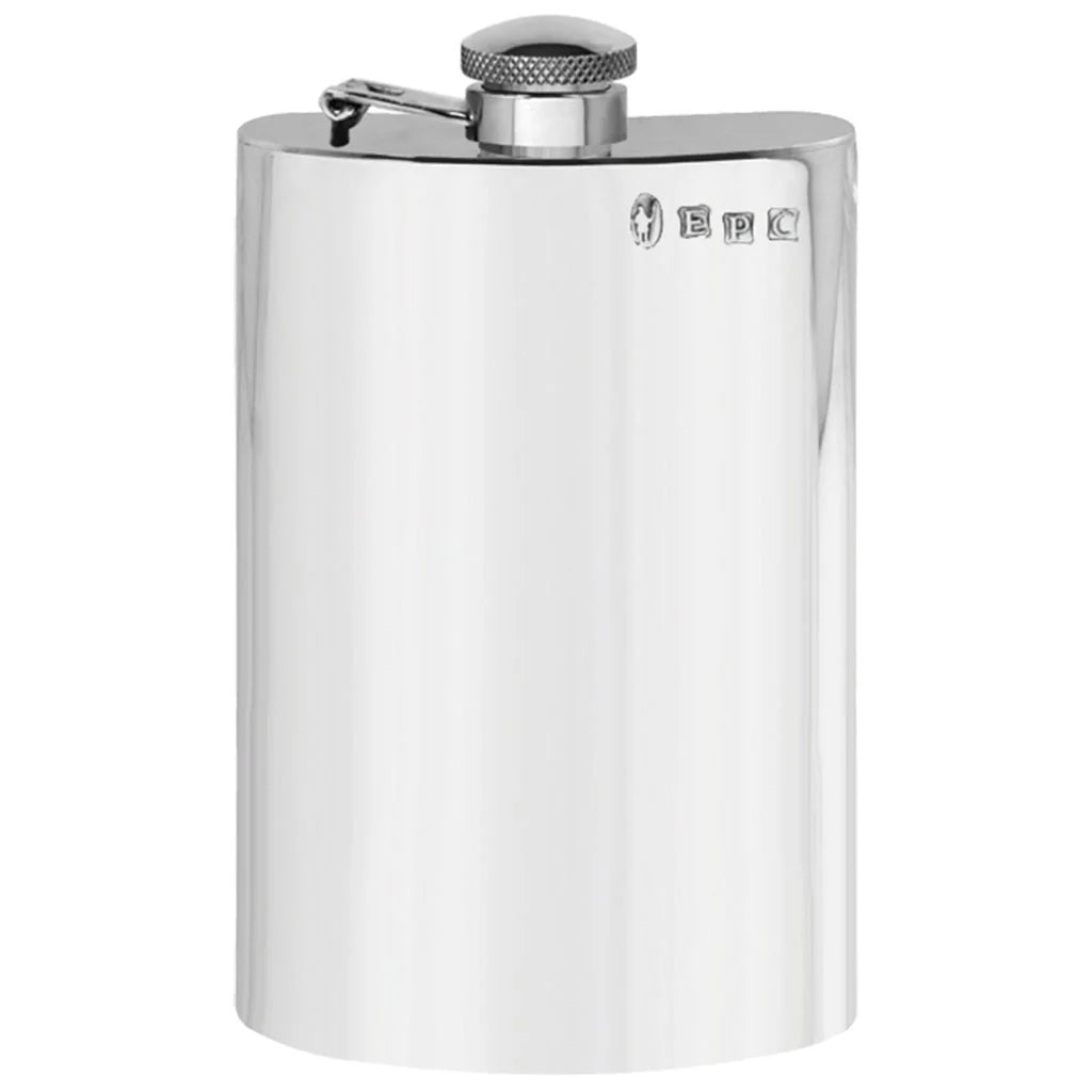 SF503 8oz Plain Pewter Hip Flask With Hinged Captive Top