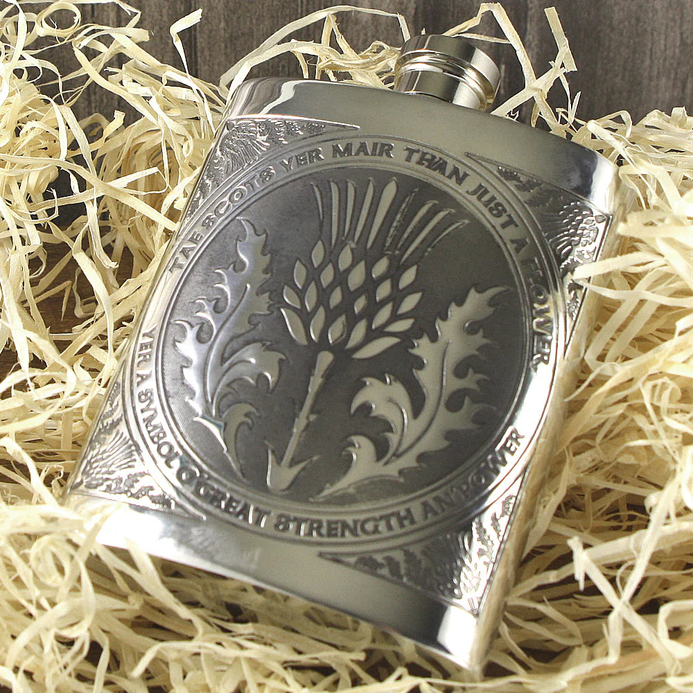 SG503 6oz Tae A Thistle Robbie Burns Scottish Pewter Hip Flask