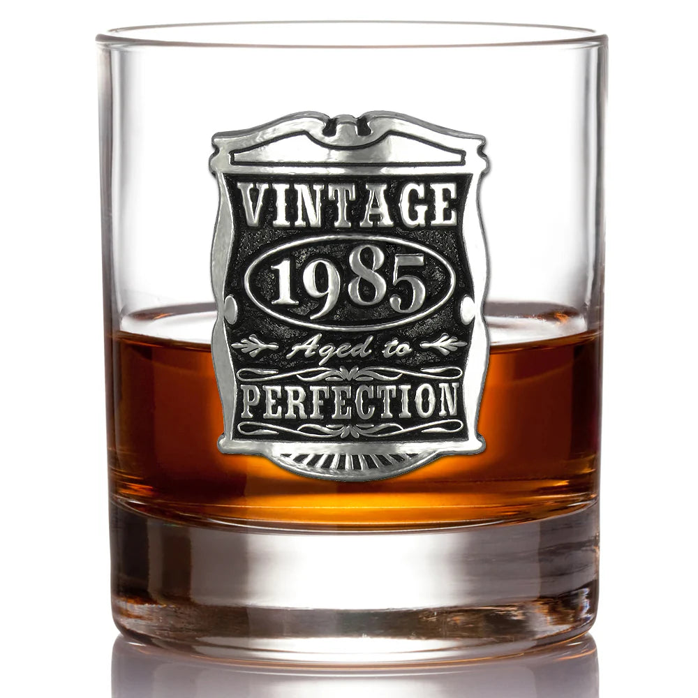 VIN004 40th Birthday or Anniversary Gift 1985 Vintage Years Pewter Whisky Glass Tumbler