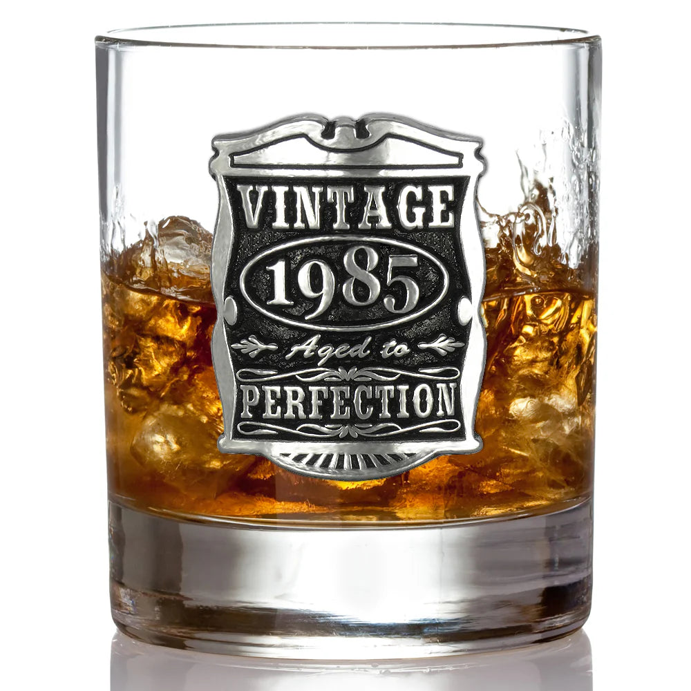 VIN004 40th Birthday or Anniversary Gift 1985 Vintage Years Pewter Whisky Glass Tumbler