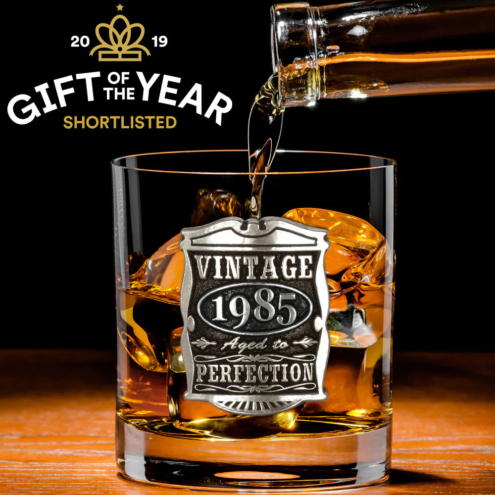 VIN004 40th Birthday or Anniversary Gift 1985 Vintage Years Pewter Whisky Glass Tumbler