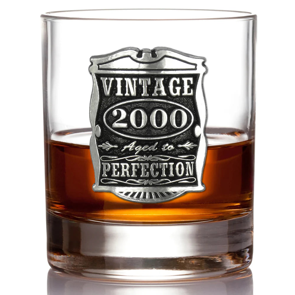 VIN005 25th Birthday or Anniversary Gift 2000 Vintage Years Pewter Whisky Glass Tumbler