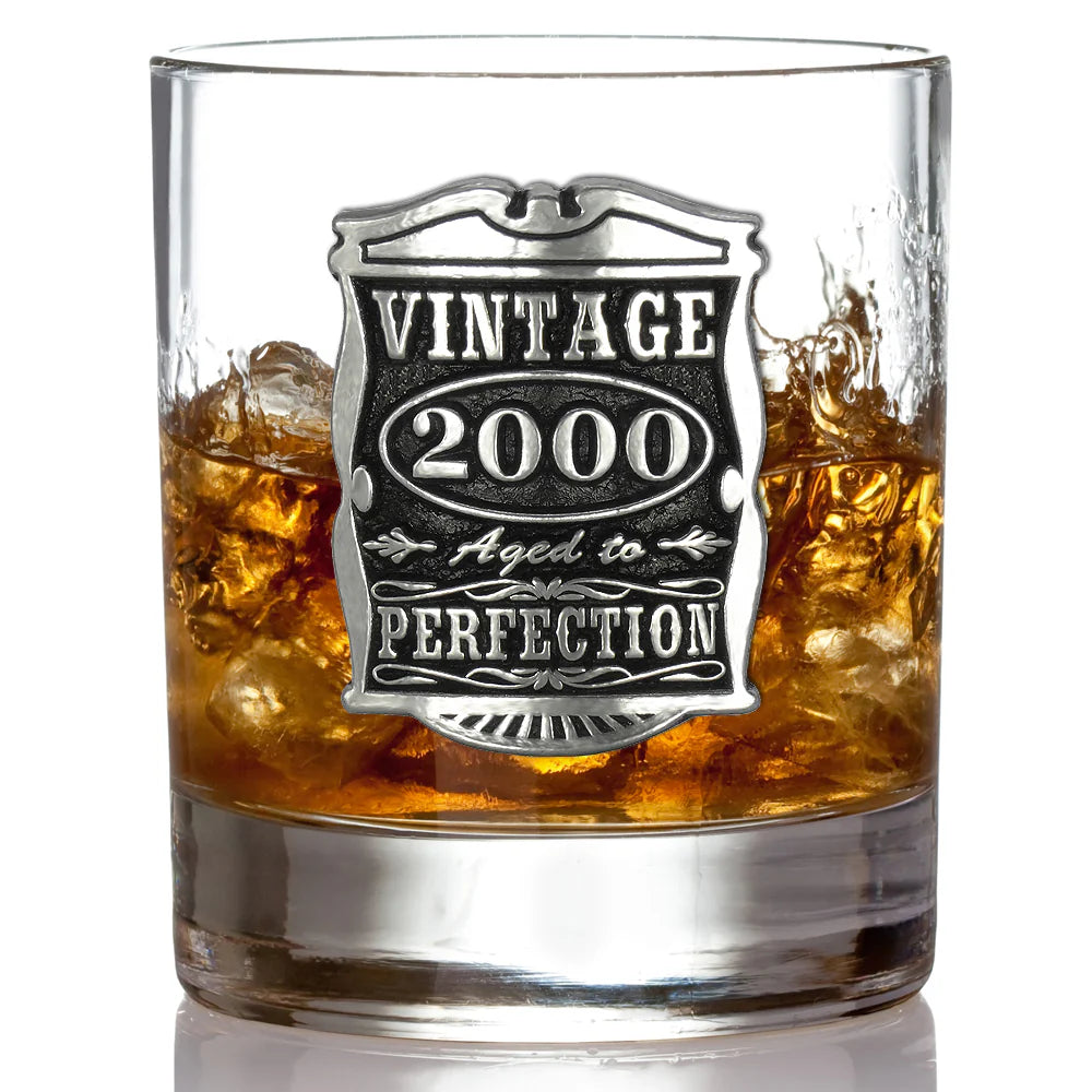 VIN005 25th Birthday or Anniversary Gift 2000 Vintage Years Pewter Whisky Glass Tumbler