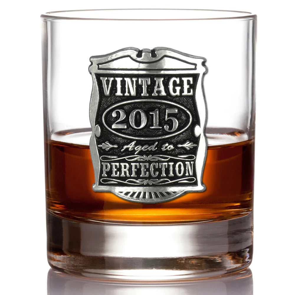 VIN007 10th Anniversary Gift 2015 Vintage Years Pewter Whisky Glass Tumbler