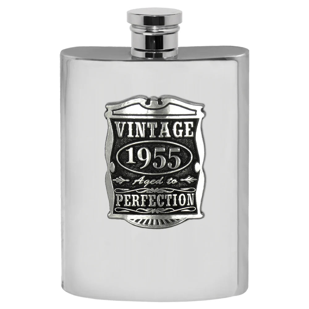 VIN015 70th Birthday or Anniversary Gift 1955 Vintage Years Pewter Hip Flask