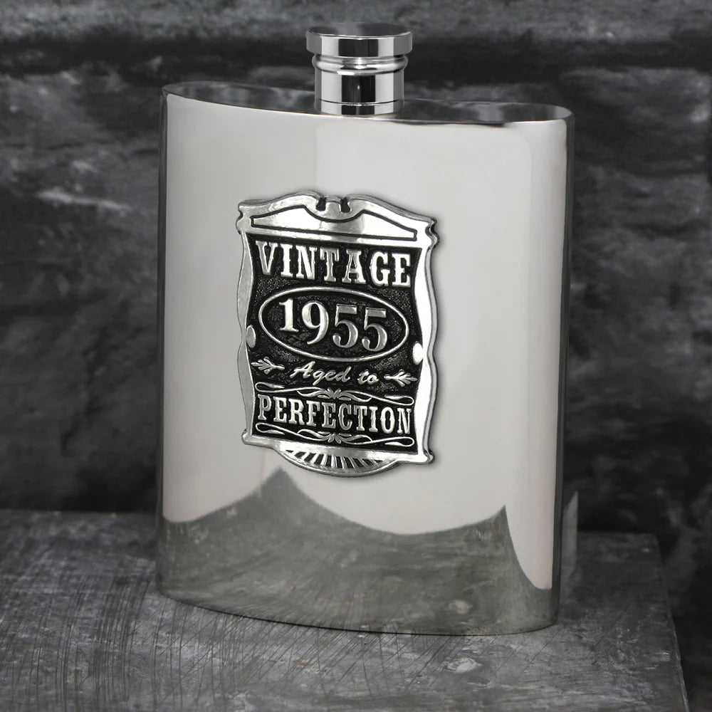 VIN015 70th Birthday or Anniversary Gift 1955 Vintage Years Pewter Hip Flask