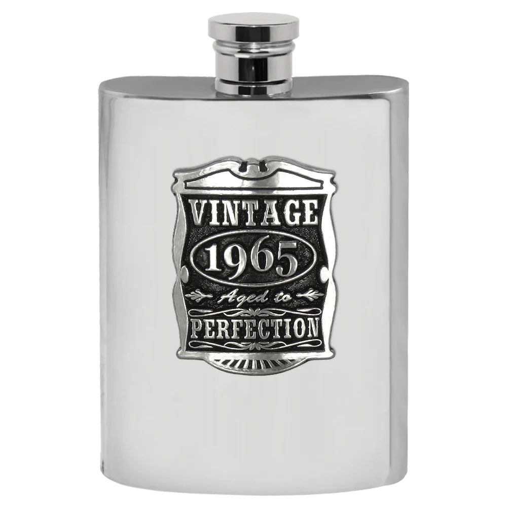 VIN016 60th Birthday or Anniversary Gift 1965 Vintage Years Pewter Hip Flask