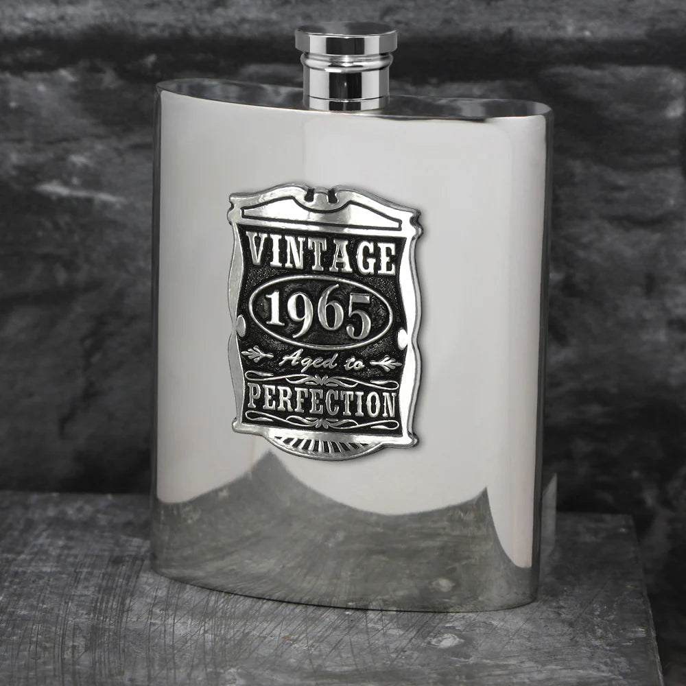 VIN016 60th Birthday or Anniversary Gift 1965 Vintage Years Pewter Hip Flask