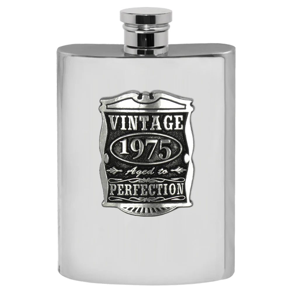 VIN017 50th Birthday or Anniversary Gift 1975 Vintage Years Pewter Hip Flask