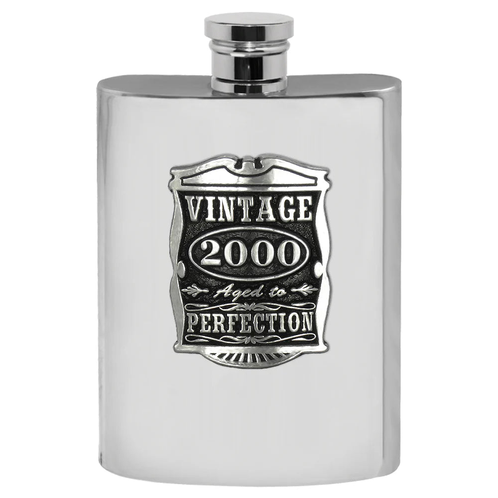 VIN019 25th Birthday or Anniversary Gift 2000 Vintage Years Pewter Hip Flask