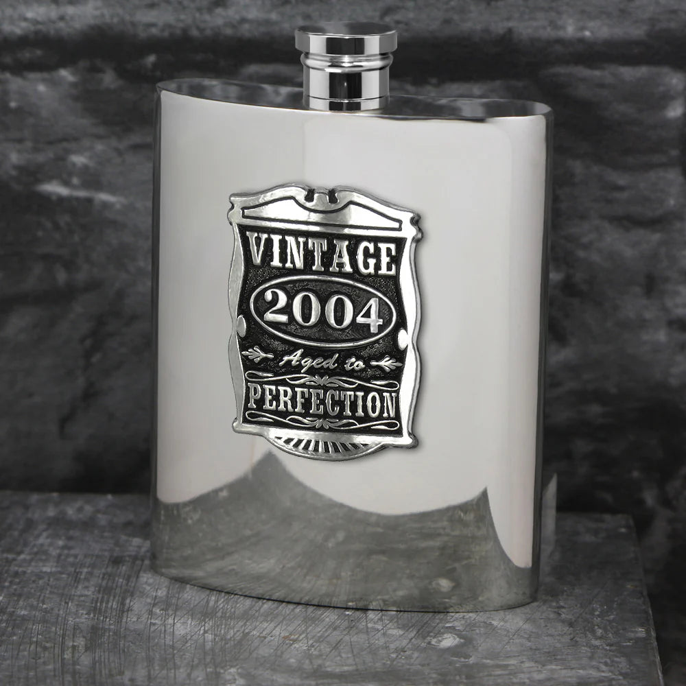 VIN020 21st Birthday Gift 2004 Vintage Years Pewter Hip Flask