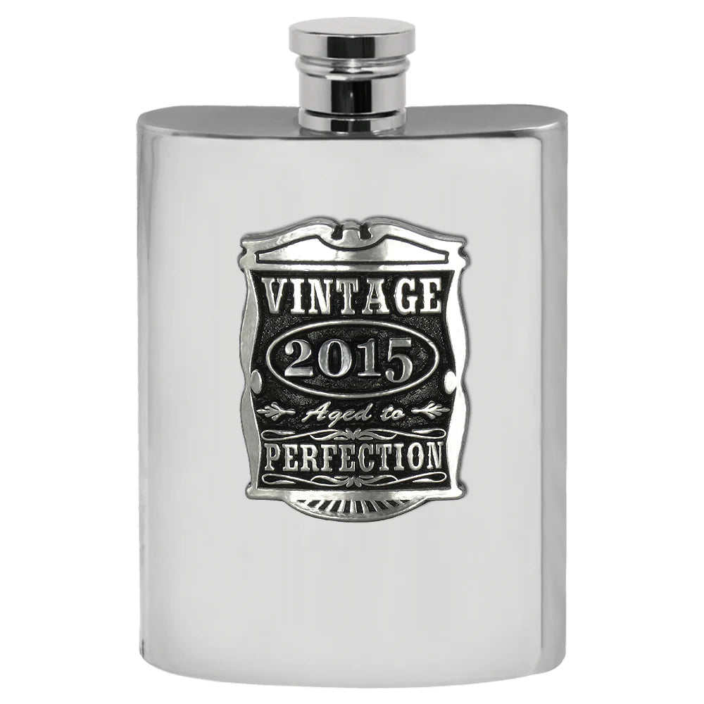 VIN021 10th Anniversary Gift 2015 Vintage Years Pewter Hip Flask
