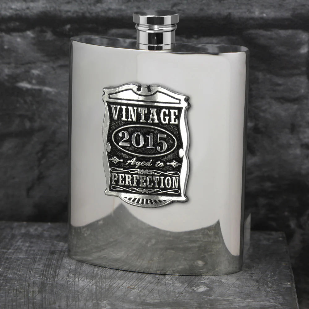 VIN021 10th Anniversary Gift 2015 Vintage Years Pewter Hip Flask