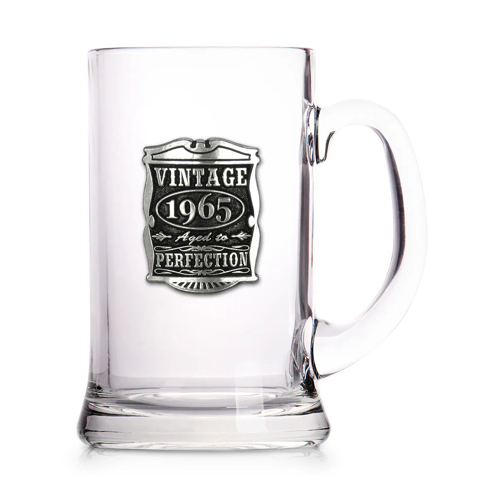 VIN030 60th Birthday or Anniversary Gift 1965 Vintage Years Glass Pewter Beer Mug Tankard